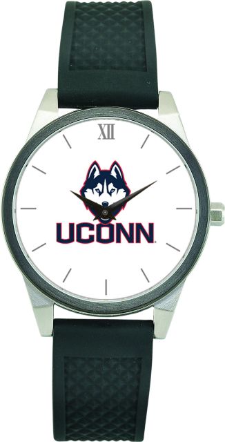 UConn Huskies CSI Women's Wristwatch (Gift Boxed) With Black Silicone Strap And Color Medallion.