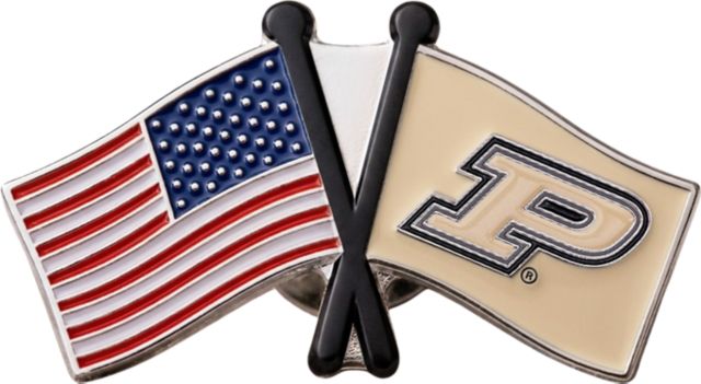 Purdue Flag with American Flag Lapel Pin