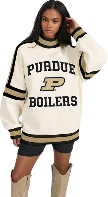 Purdue Boilermakers Women's Oversized Turtleneck Pullover with Bold Stretch-Knit Striped Detail