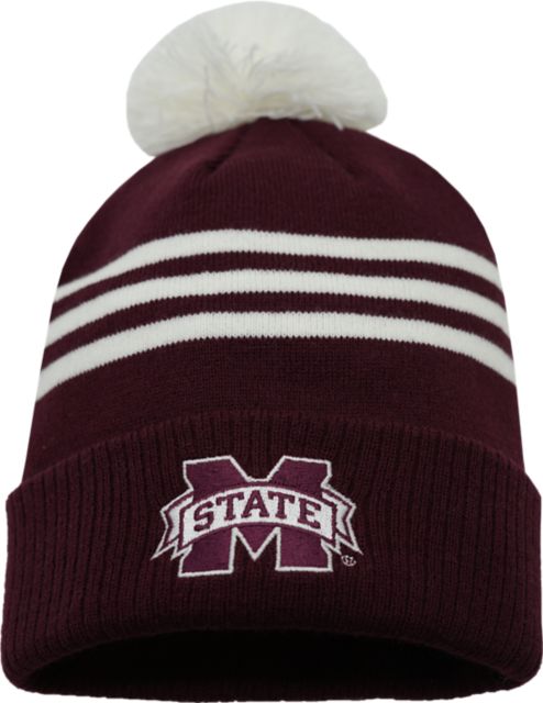 Mississippi State Bulldogs Three Stripe Cuffed Pom Beanie