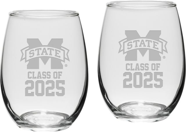 Mississippi State Bulldogs Class of 2025 Set of 2 - 21 oz Stemless Wine Glass - ONLINE ONLY