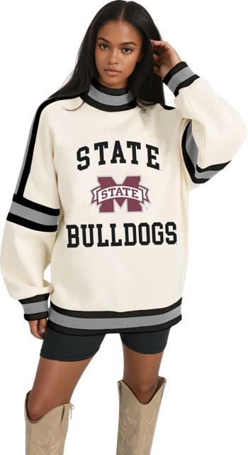 Mississippi State Bulldogs Women's Oversized Turtleneck Pullover with Bold Stretch-Knit Striped Detail
