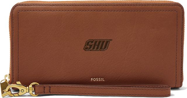 Fossil Leather Logan RFID Zip Around Clutch Brown ONLINE ONLY