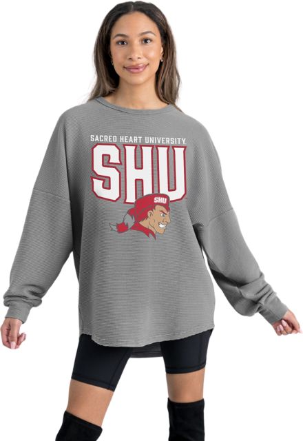 Sacred Heart University Women's Crewneck Essential Corded Pullover with Ribbed Knit Cuff Detail