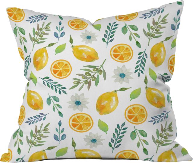Julia Madoka Watercolor Lemons and Olives Throw Pillow by Julia Madoka Indoor Throw Pillow 18" x 18"