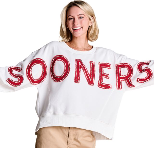 University of Oklahoma Women's Distressed Crewneck Sweatshirt