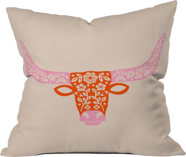 Floral Longhorn Pink and Orange by Jessica Molina Indoor Throw Pillow 18" x 18"