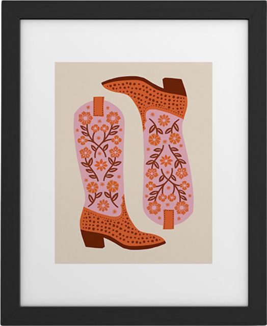 Cowgirl Boots Pink and Orange by Jessica Molina Framed Art Print Modern Black