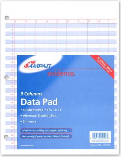 ACCTNG PAD 8.5x11 50SH 9COL