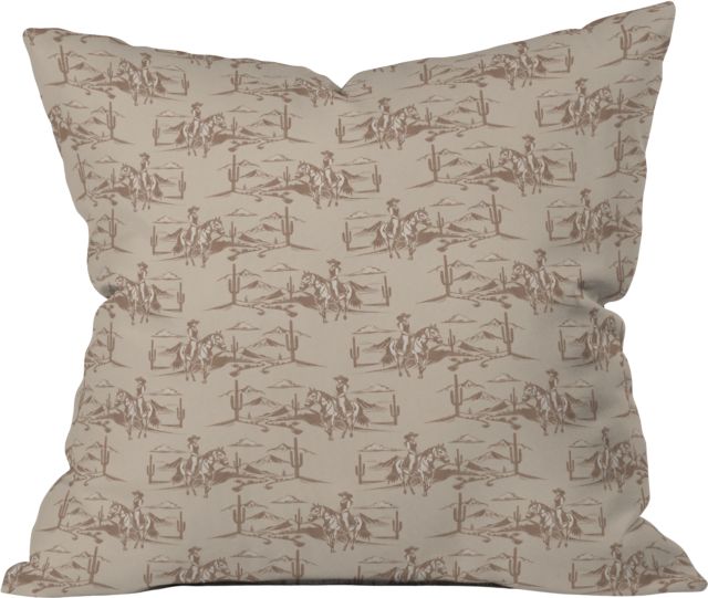 western cowgirl toile in tan by Little Arrow Design Co Indoor Throw Pillow 18" x 18"