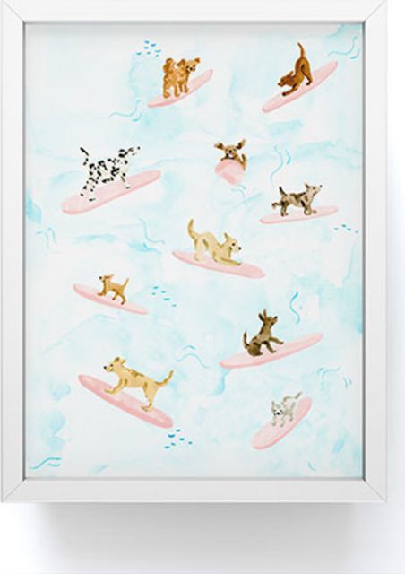 Dogs Surfing Blue Framed Mini