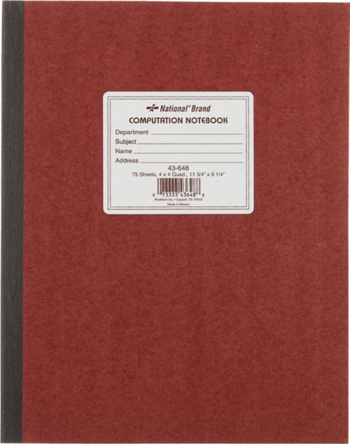 National® Computation Book, 4 x 4 Quad Rule, 11.75'' x 9.25'', Brown, 150 Numbered Pages