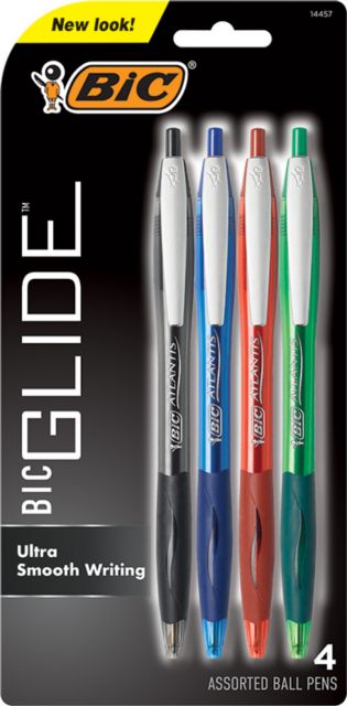 BIC Glide Original Retractable Ball Pen 4 Pack Assorted