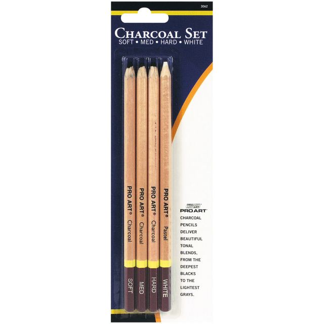 Pro Art 3 Degree Charcoal and White Pencil 4-Piece Set