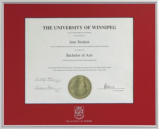 University of Winnipeg Silver Diploma Frame