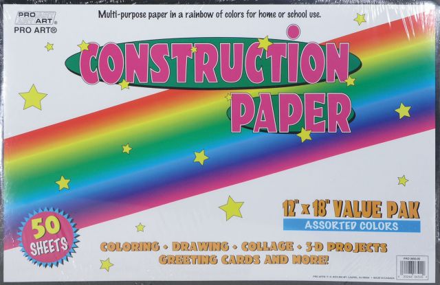 Pro Art Assorted Colors 12x18 Construction Paper Pack 50/Sheets: Raritan  Valley Community College