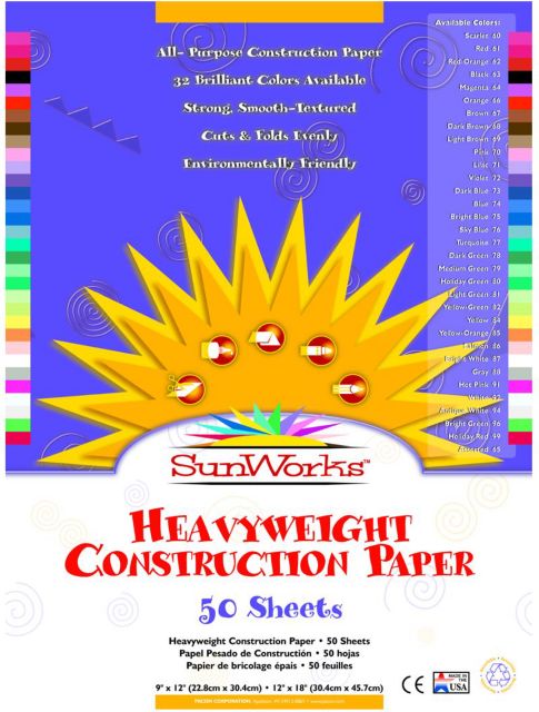 CONSTRUCTION PAPER SUNWORKS 9X12 ASSORTED 50 SHEETS