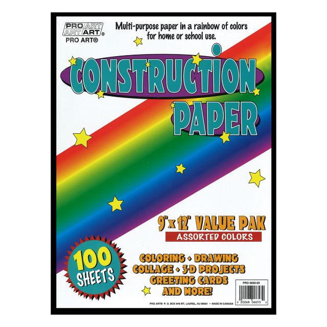 Pro Art Assorted Colors 9x12 Construction Paper Pack 100/Sheets