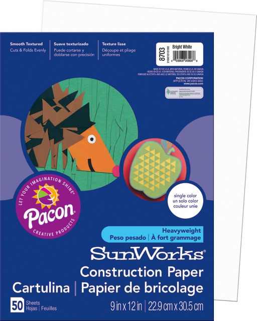 CONSTRUCTION PAPER SUNWORKS 9X12 BRIGHT WHITE 50 SHEETS