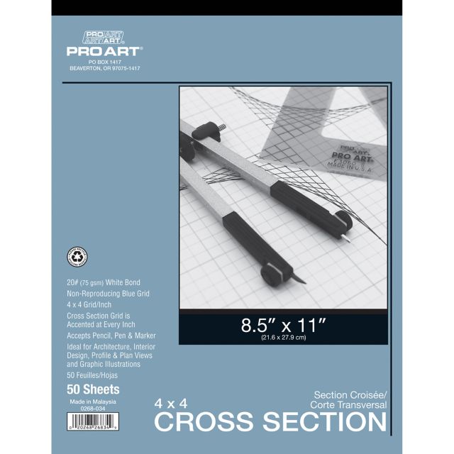 Pro Art 8.5x11 20-pound 4x4 Grid Cross Section Paper Tape Bound Pad 50/Sheets