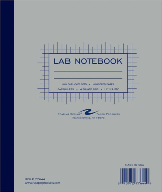 Lab Notebook Carbonless 4x4 Graph Ruled 50 Numbered Sets 9.25 IN x