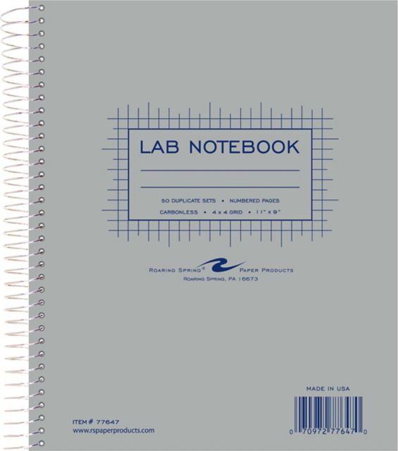 Lab Notebook Spiral Bound 100 Carbonless Pages (Copy Page