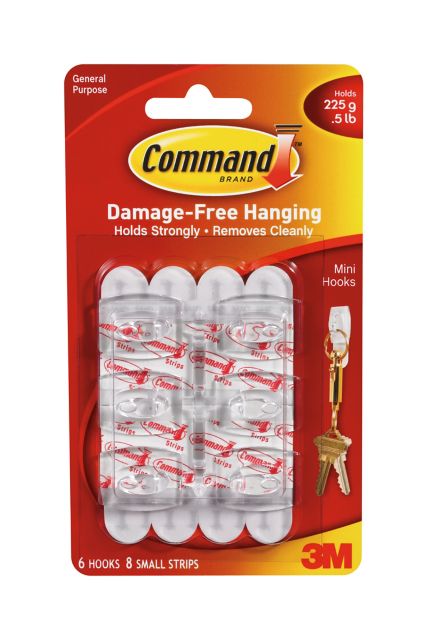 Command(TM) Mini Hooks, White, 6 Hooks, 8 Strips