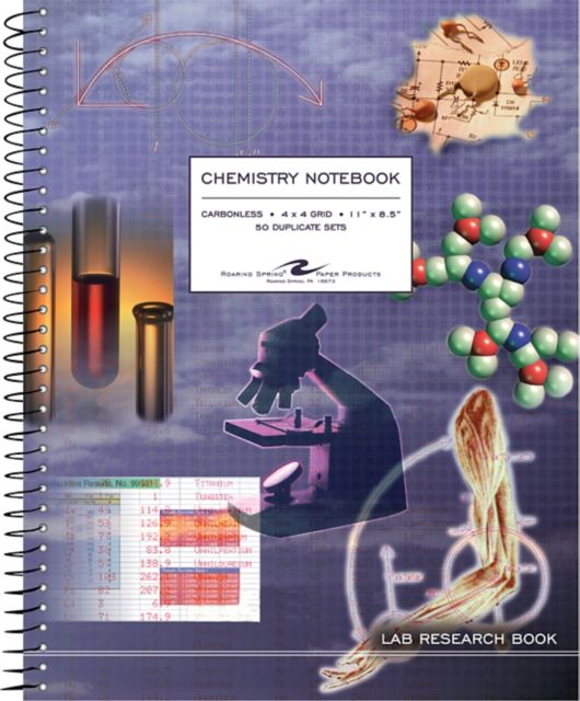 Carbonless Chemistry Lab Notebook Wirebound Spiral 4x4 Graph Ruled 11 IN x 8.5 IN 50 Sets 15# White/Blue Paper Fold-Over Backer Sheet
