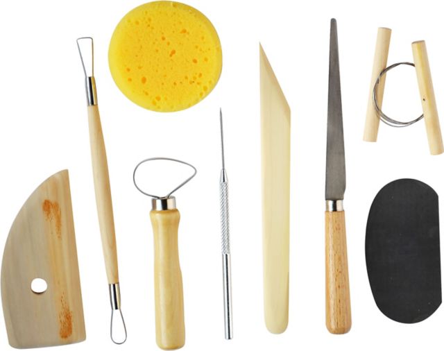 Pro Art 9-Piece Natural Wood Handle Pottery Tool Kit with Fettling Knife