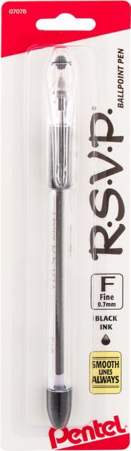 Pentel R.S.V.P. Stick Ballpoint Pen .7mm Translucent Barrel Black Ink 24/Pack