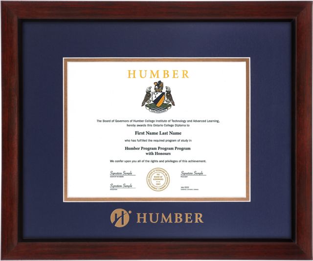 Humber College 11x8.5 Diploma Frame