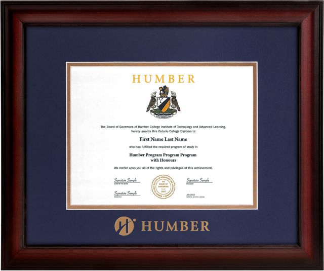 Humber College 11x8.5 Diploma Frame