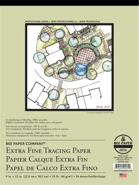 Bee Paper 9x12 25-pounds Bleed Proof Extra Fine Trace Tape Bound Pad 50/Sheets