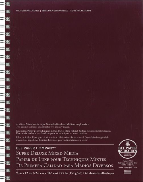 Bee Paper 9x12 93-pound Acid Free Super Deluxe Mixed Media Double Wire Bound Pad 60/Sheets