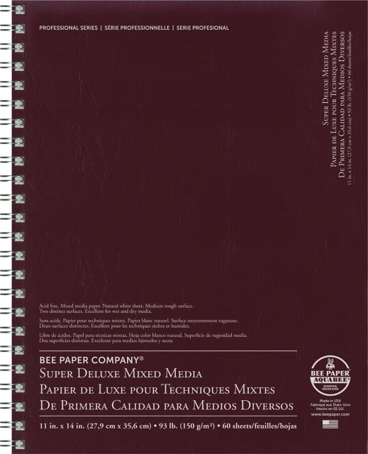 Bee Paper 11x14 93 lb. (150 gsm) Super Deluxe Mixed Media 60 Sheet Double Wire Bound Pad
