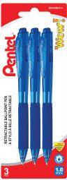 PEN 3PK BLUE RETRACTABLE