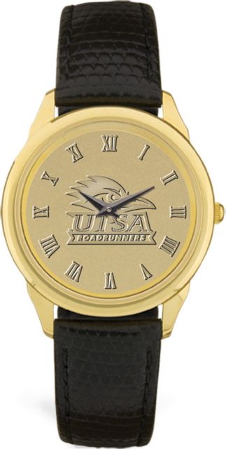 Men's Gold Wristwatch with Black Leather Band - ONLINE ONLY