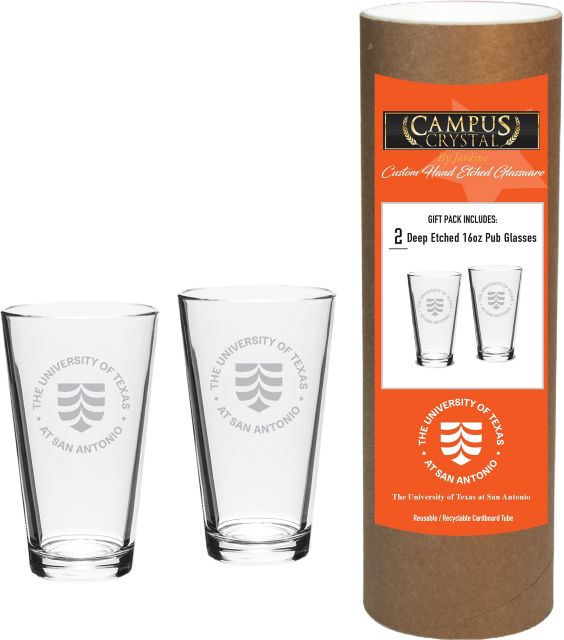 University of Texas San Antonio 16 oz. Etched Glass - Set of 2
