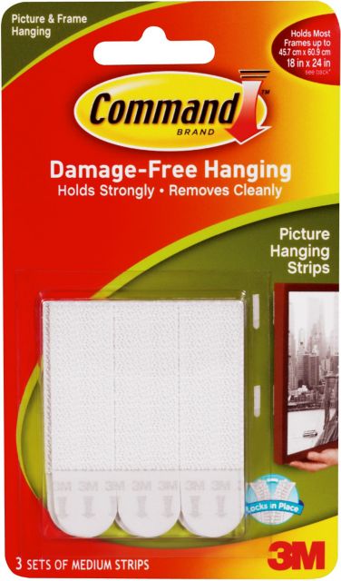 Command Medium Sized Picture Hanging Strips (3 Sets of Strips) - White