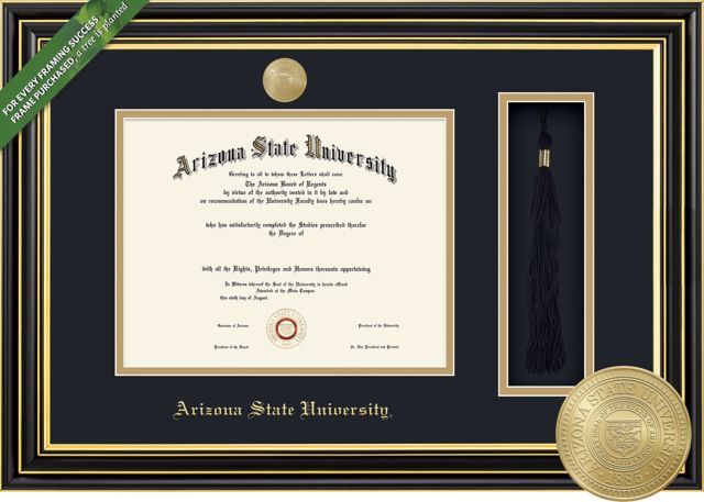 Framing Success 8.5 x 11 BA/MA Diploma/Tassel with Black and Gold double mat and gold-minted medallion - ONLINE ONLY