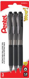 PEN BP WOW RETRACTBL 3PK BLACK