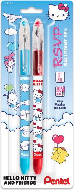 RSVP Ballpoint Pen, Hello Kitty & Friends, Limited Edition,  (0.7mm) Fine Line, Asstd Ink, 2-Pk