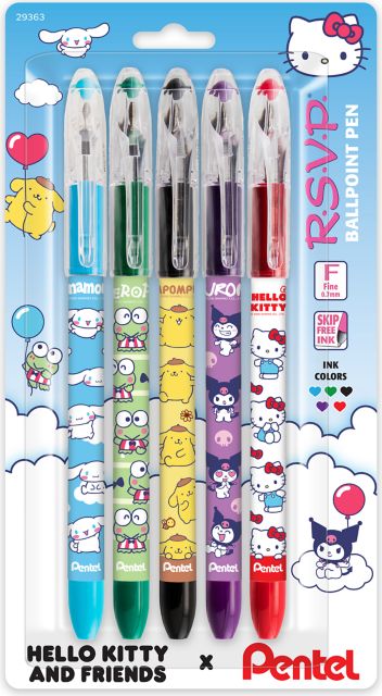 RSVP Ballpoint Pen, Hello Kitty & Friends, Limited Edition,  (0.7mm) Fine Line, Asstd Ink, 5-Pk