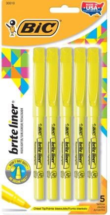 BIC Brite Liner Highlighter 5-count Yellow