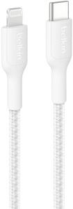 BoostCharge Pro USB-C Braided Cable with Lightning Connector, 6.6ft/2m, White