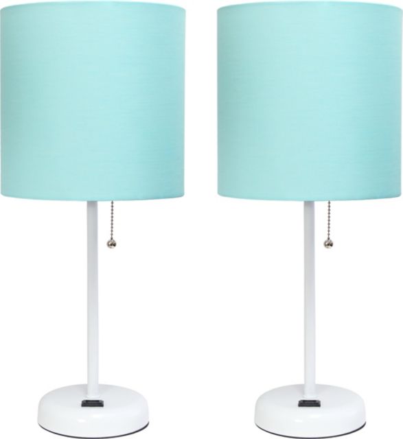 Creekwood Home 19.5 Oslo Contemporary Bedside Duo, White Table Lamp Two Pack Set with Power Outlet Shades