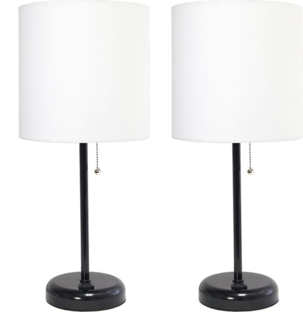 Creekwood Home 19.5 Oslo Contemporary Bedside Duo, White Table Lamp Two Pack Set with Power Outlet Shades