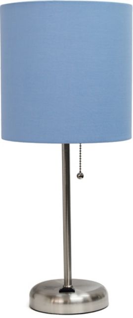 Creekwood Home 19.5 Oslo Contemporary Bedside Duo, Brushed Steel Table Lamp Two Pack Set with Power Outlet Shades