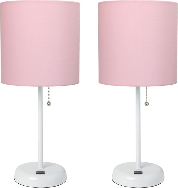 Creekwood Home 19.5 Oslo Contemporary Bedside Duo, White Table Lamp Two Pack Set with USB Port Shades