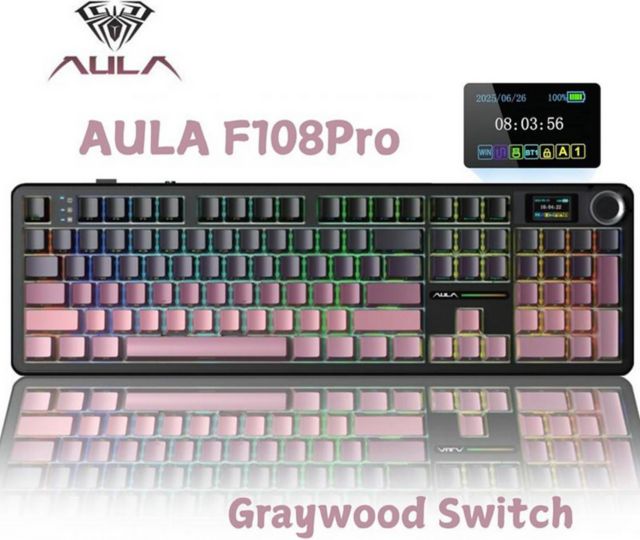 AULA F108 Pro Wireless Mechanical Gaming Keyboard - Black/Pink - ONLINE ONLY